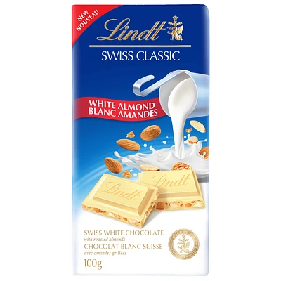 Lindt SWISS CLASSIC White Chocolate Almond Bar, 100 g, LINDT SWISS CLASSIC WHITE ALMOND 100G