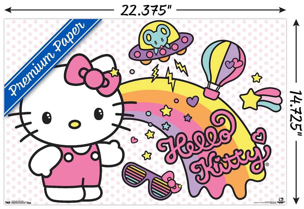 Hello Kitty - Retro Rainbow Wall Poster, 14.725" x 22.375"