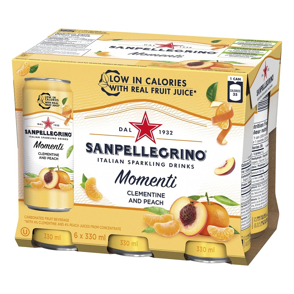 SAN PELLEGRINO MOMENTI Sparkling Water Clementine Peach – 6x330mL, 6 x 330ml Cans