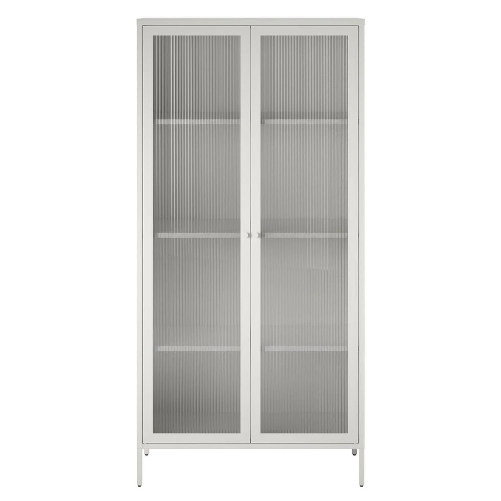 Systembuild Evolution Ashbury Heights Tall 2 Door Storage Cabinet-Fluted Glass Metal Locker, Black