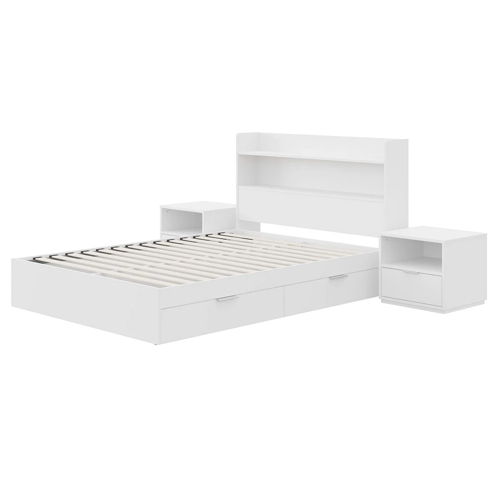 Nexera Hunter Platform Bed With Headboard And 2 Nightstands