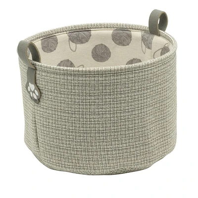 Panier de rangement en tweed, thème animal de compagnie, avec poignées en boucle à imprimé en patte de chat Panier rond pour chat, gris