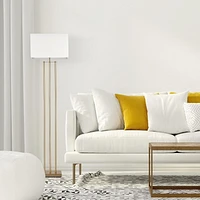 Lampe sur pied en métal de 62 pouces de la collection Soho par Novogratz x Globe Electric, laiton mat, abat-jour en lin blanc, 67775