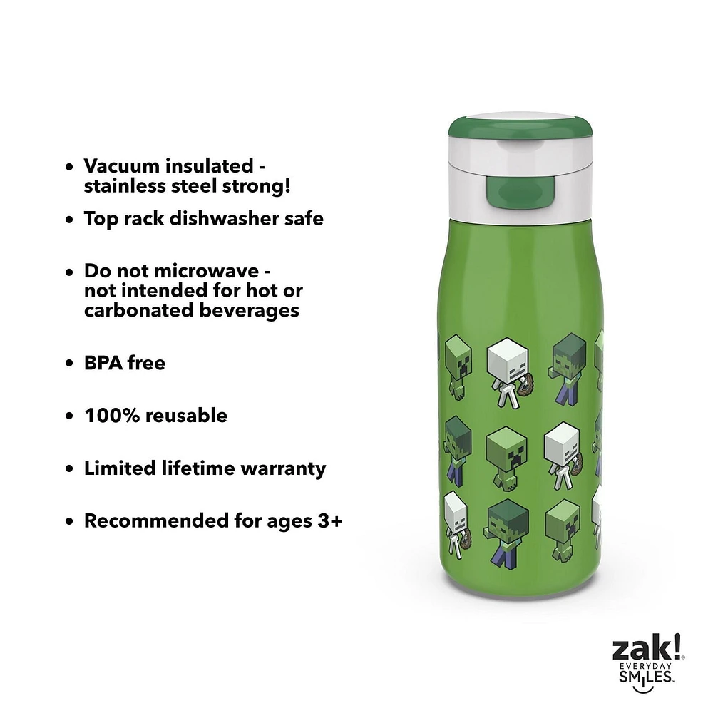 Zak Designs Minecraft 13.5oz SS Pasco Bottle, Minecraft 13.5oz SS Pasco Bottle
