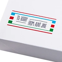 Boîte avec un assortiment de  112 étiquettes-cadeaux autoadhésives ornées de motifs de Noël amusants de Hallmark