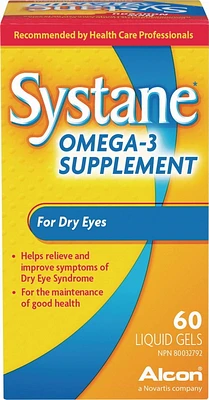 SYSTANE® Omega-3 Supplement, Ocular Vitamin For Dry Eyes, 60 Liquid Gels