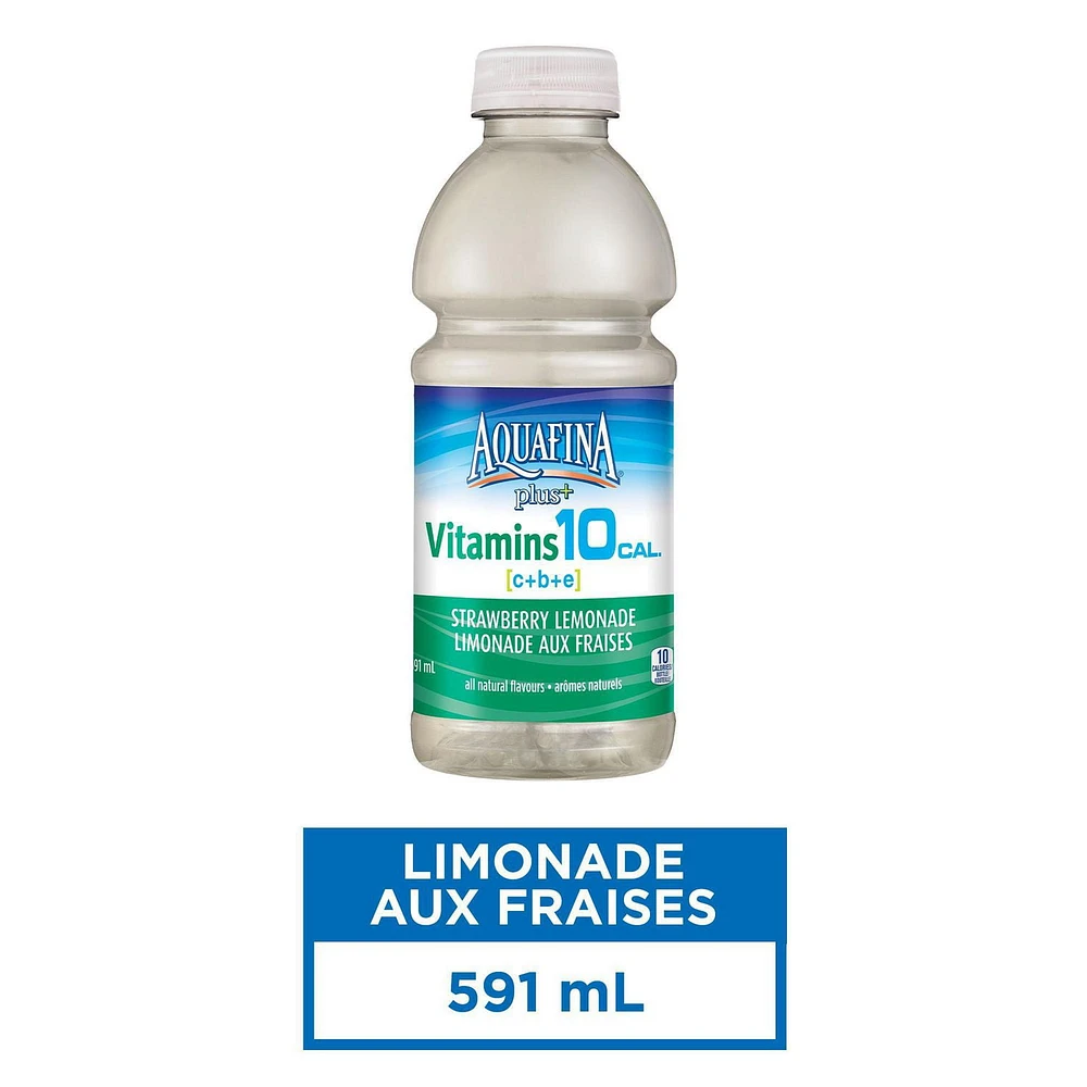 Aquafina Plus+ Vitamins Strawberry Lemonade  Vitamin Enhanced Water , 591mL Bottle