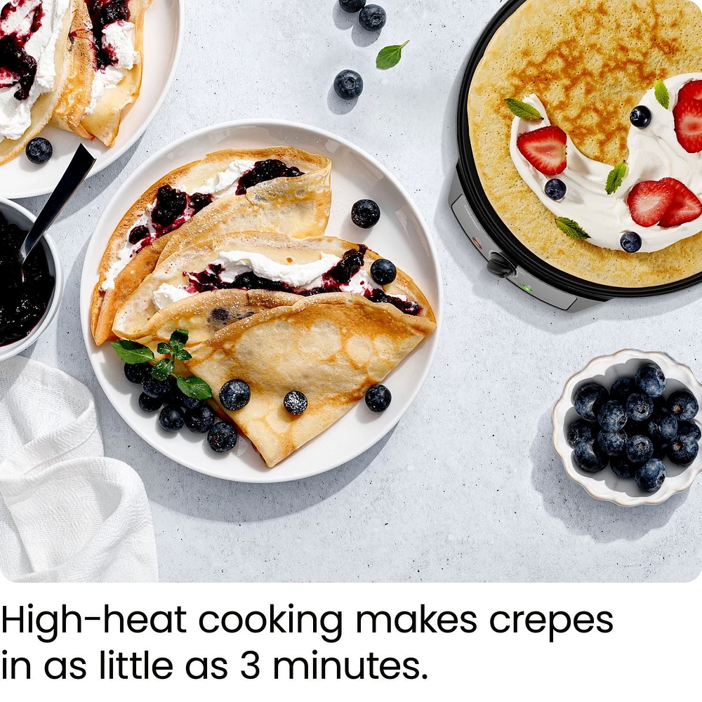 Chefman Electric Crepe Maker & Griddle, Nonstick Grill Pan, 12" Surface, Black, Electric Crepe Maker