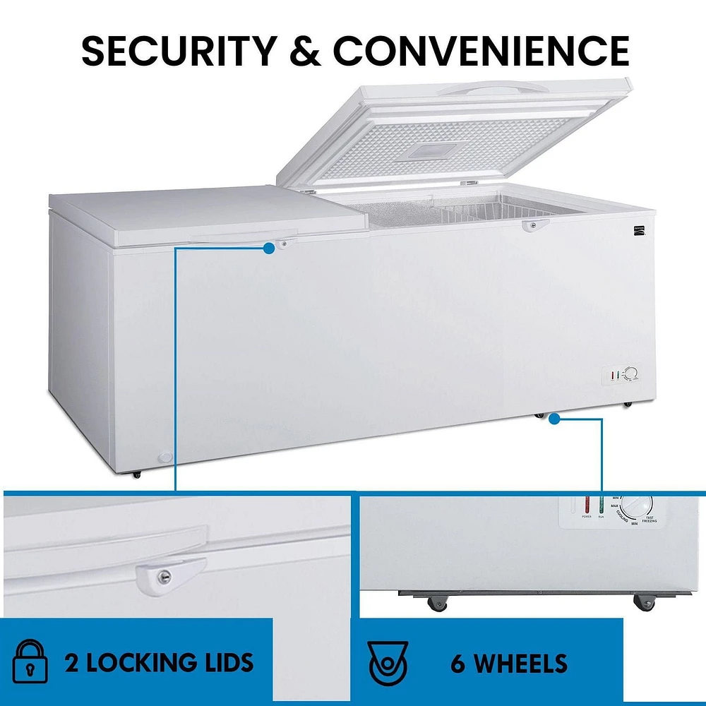 Kenmore Congélateur/Réfrigérateur Coffre Convertible 21 pi³, 595L, Blanc – Polyvalent et Spacieux pour la Maison ou le Garage