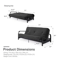 Cadre de futon à bras en métal noir de Mainstays avec couvre-matelas et fixations de 6 po