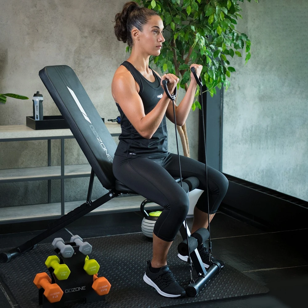 Banc de musculation pliable avec bandes de résistance GoZone – Noir Barre cheville rembourrée