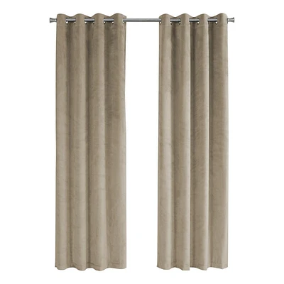 Monarch Specialties Curtain Panel, 2pcs Set, 54"w X 84"l, Room Darkening, Grommet, Living Room, Bedroom, Kitchen, Velvet, Polyester, Beige, Contemporary, Modern
