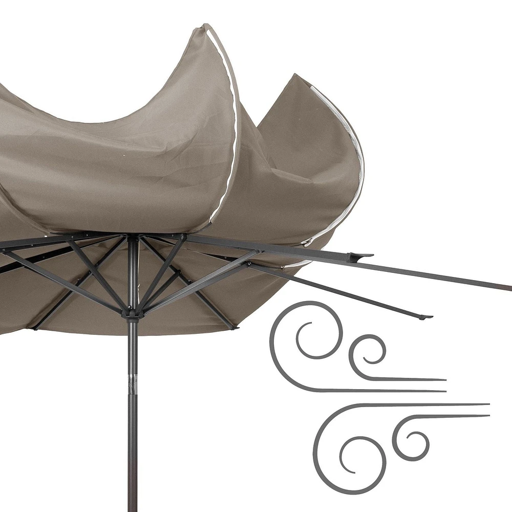 Parasol de marché rond inclinable résistant au vent de 10 pieds CorLiving avec manivelle et cadre en aluminium et en acier