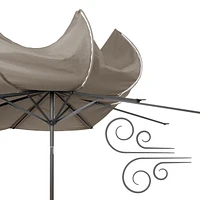 Parasol de marché rond inclinable résistant au vent de 10 pieds CorLiving avec manivelle et cadre en aluminium et en acier
