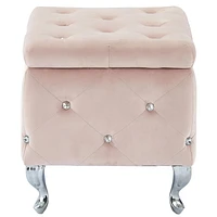 Contemporary Velvet & Metal Storage Ottoman in Blush Pink