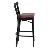 Lot de 2 pièces - Tabouret de bar de la série HERCULES en métal noir avec dossier échelle à deux lattes - Siège en vinyle bourgogne