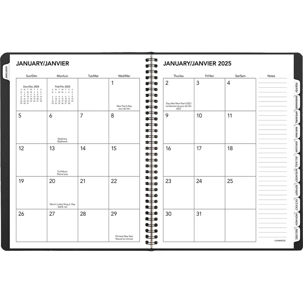 Agenda hebdomadaire/mensuel Cambridge Grand 2025 Planificateur