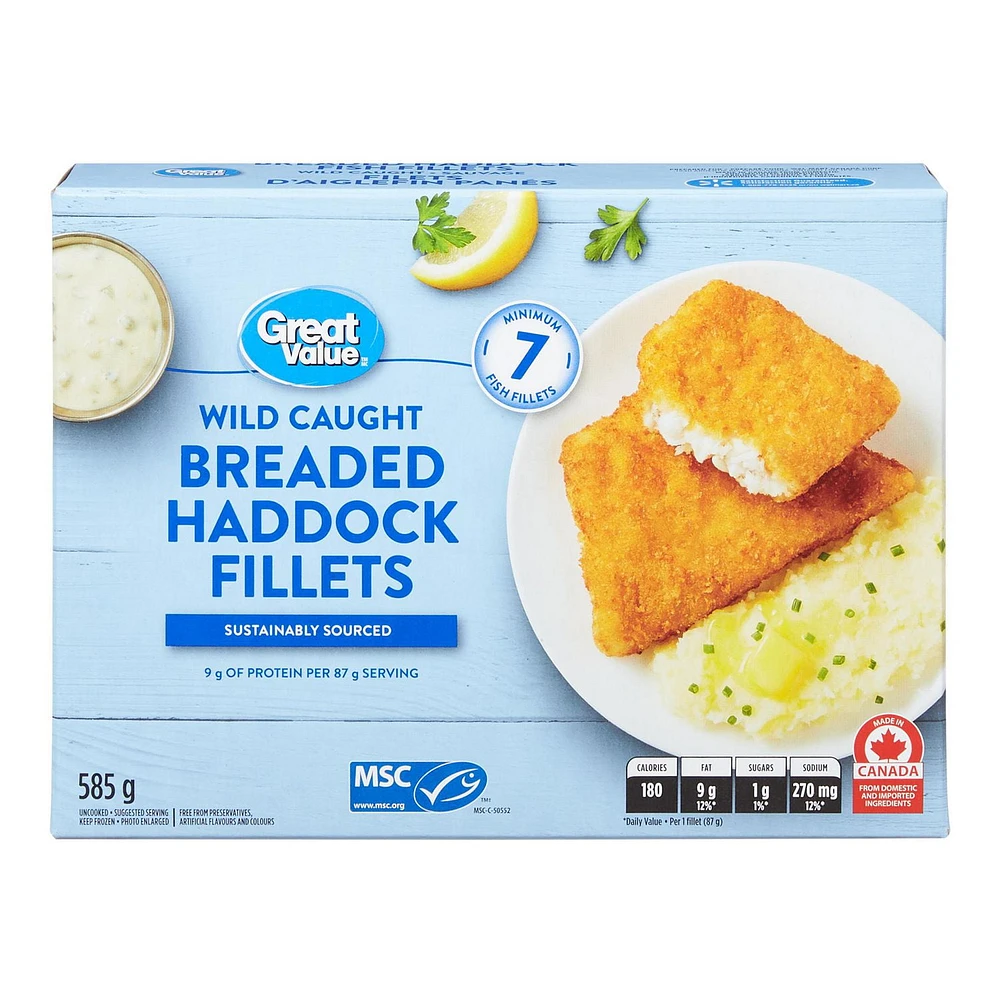 Great Value Crispy Breaded Haddock Fish Fillets, 585 g