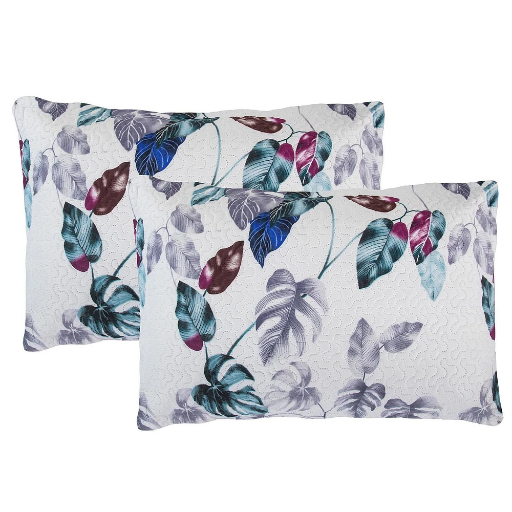 Marina Décoration Literie ultra douce avec couvre-lit et taies d'oreiller, motif de feuilles vertes modernes