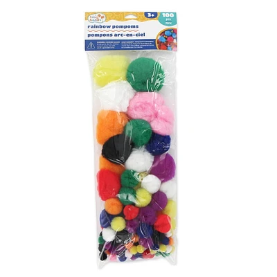 TINY HANDS Rainbow PomPoms, 100 pcs, Assorted, Age 3+, Kids, DIY Crafts, Decoration, POMPOM MED AST 100PC