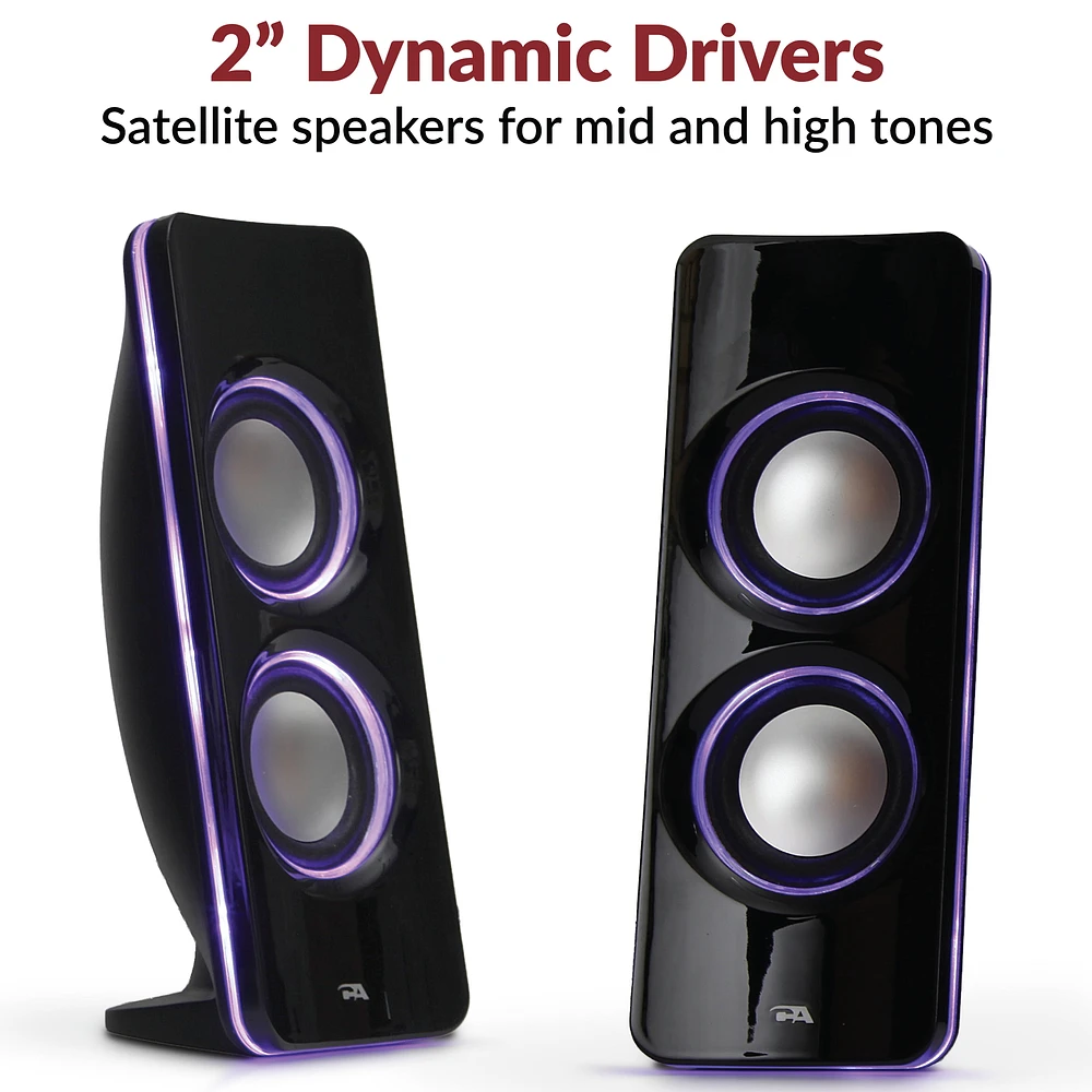 Système de haut-parleurs 3 pièces Cyber Acoustics CA-SP34BT, 32 W (total), Bluetooth, canal 2.1 avec caisson de basses et effets lumineux LED, son stéréo complet, noir
