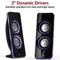 Système de haut-parleurs 3 pièces Cyber Acoustics CA-SP34BT, 32 W (total), Bluetooth, canal 2.1 avec caisson de basses et effets lumineux LED, son stéréo complet, noir