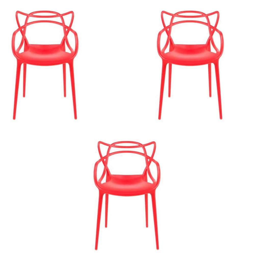 Chaise de salle à manger en plastique rouge de la collection Heavenly, lot de 3
