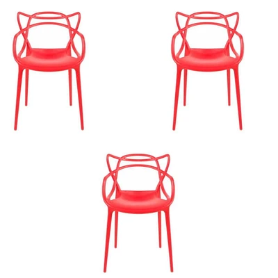 Chaise de salle à manger en plastique rouge de la collection Heavenly, lot de 3