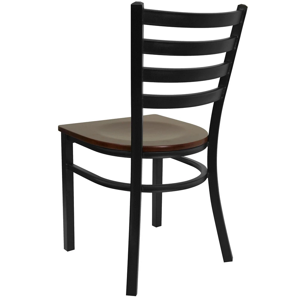 Lot de 2 pièces - Chaise de restaurant de la série HERCULES en métal noir avec dossier échelle - siège en bois d'acajou