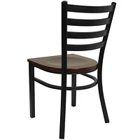 Lot de 2 pièces - Chaise de restaurant de la série HERCULES en métal noir avec dossier échelle - siège en bois d'acajou