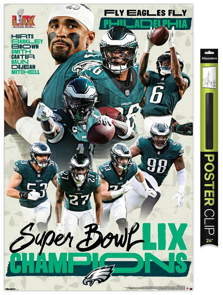 NFL Philadelphia Eagles - Super Bowl LIX Champions Wall Poster, 22.375" x 34" Framed