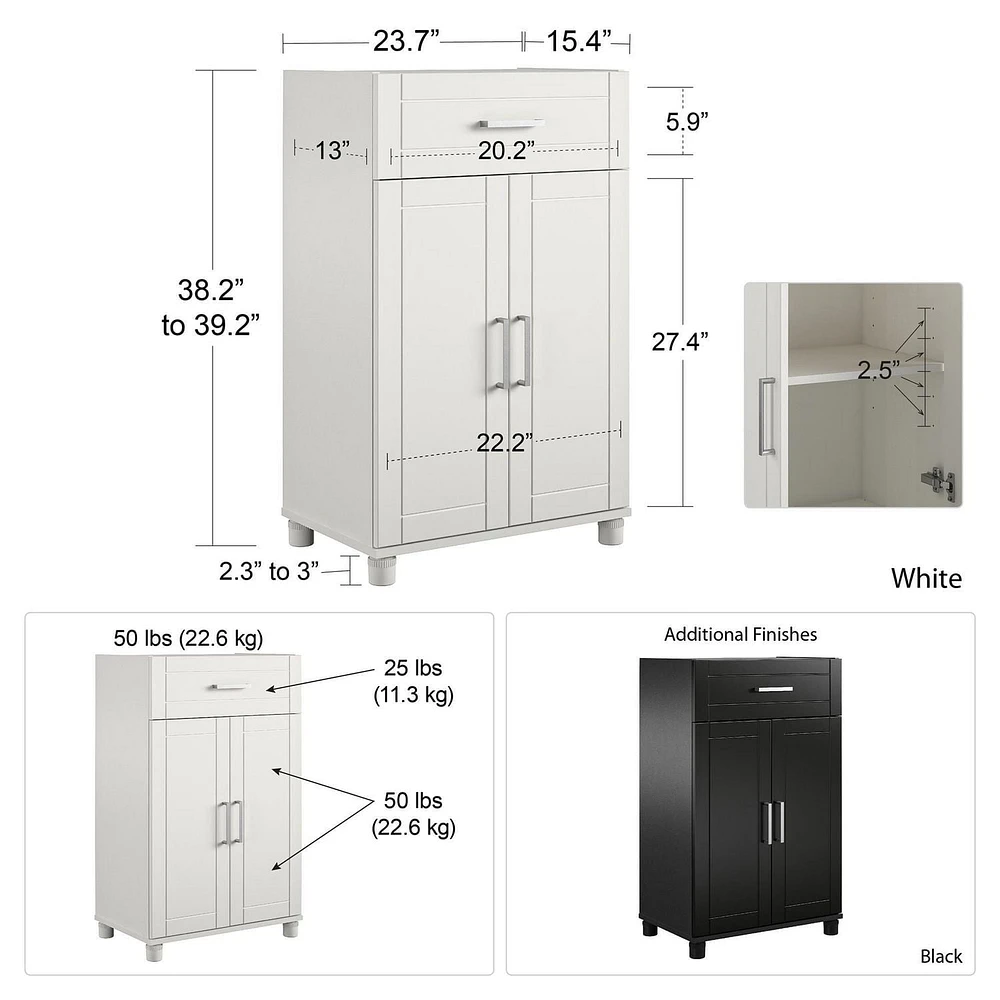 Callahan 24" 1 Drawer/2 Door Base Storage Cabinet, White