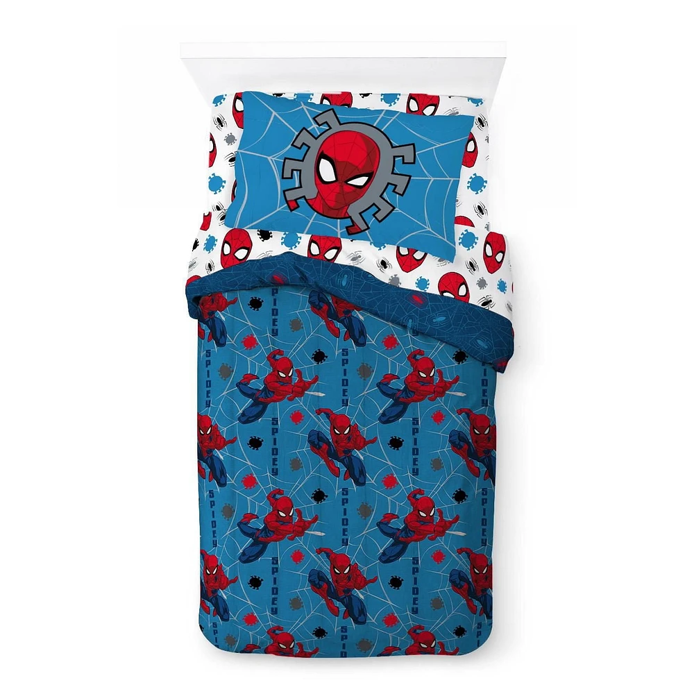 Marvel Spider-Man Ensemble de Literie 4 Pièces pour Lit 1 Place + En Prime un Sac Pour Lit 1 Place