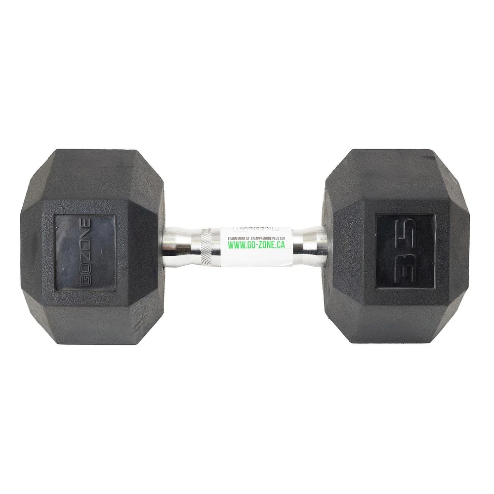 GoZone Rubber-Coated Hex Dumbbell – Black/Chrome, No-roll design