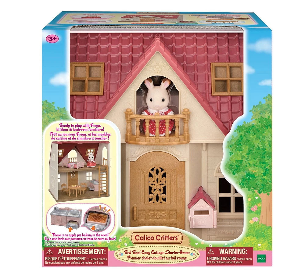 Chalet douillet au toit rouge de Calico Critters, ensemble de jeu pour maison de poupées avec figurines, meubles et accessoires Maison de poupée