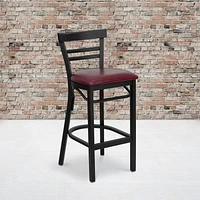 Lot de 2 pièces - Tabouret de bar de la série HERCULES en métal noir avec dossier échelle à deux lattes - Siège en vinyle bourgogne