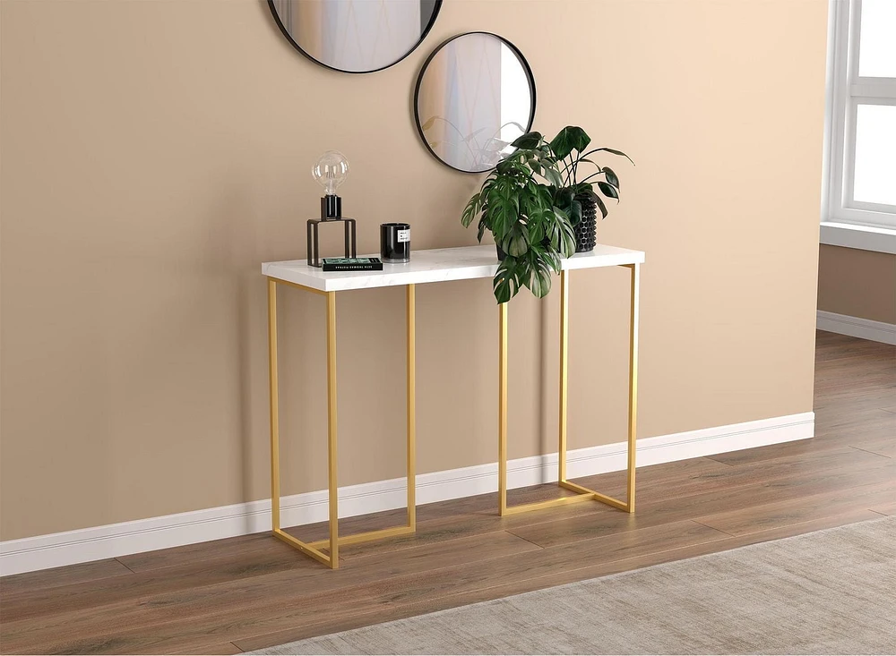 Safdie & Co. Table Console 39L Marbre Metal Or