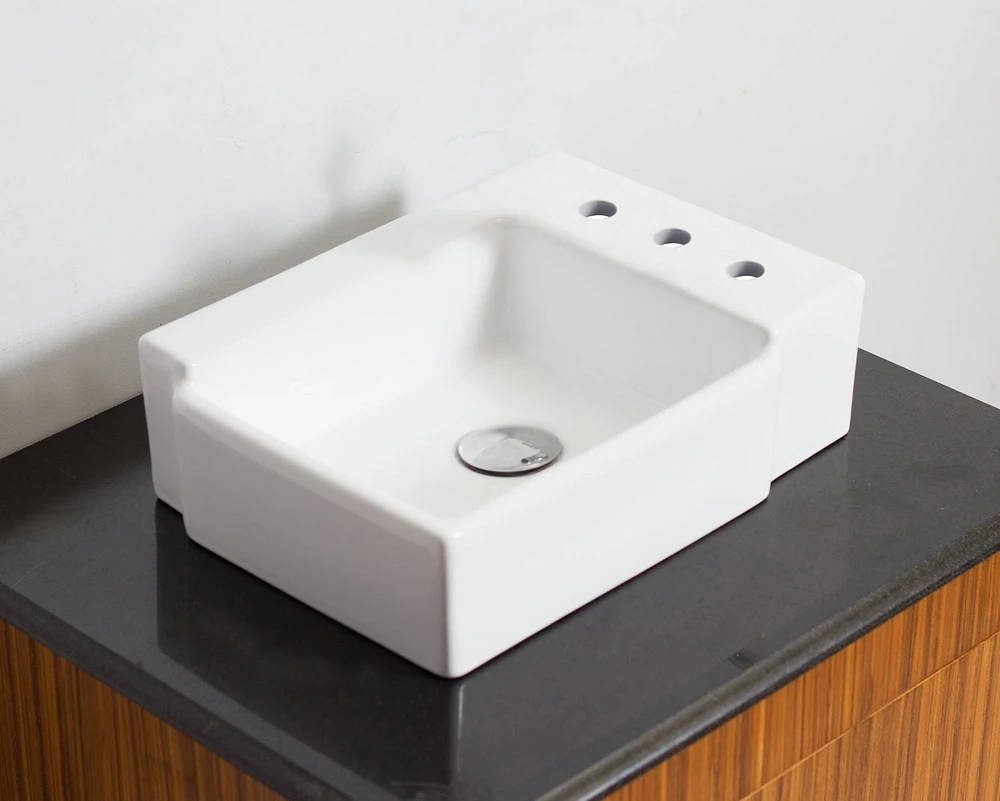 American Imaginations 16.25-in. W Above Counter White Bathroom Vessel Sink Set For 3H8-in. Right Faucet AI-22568