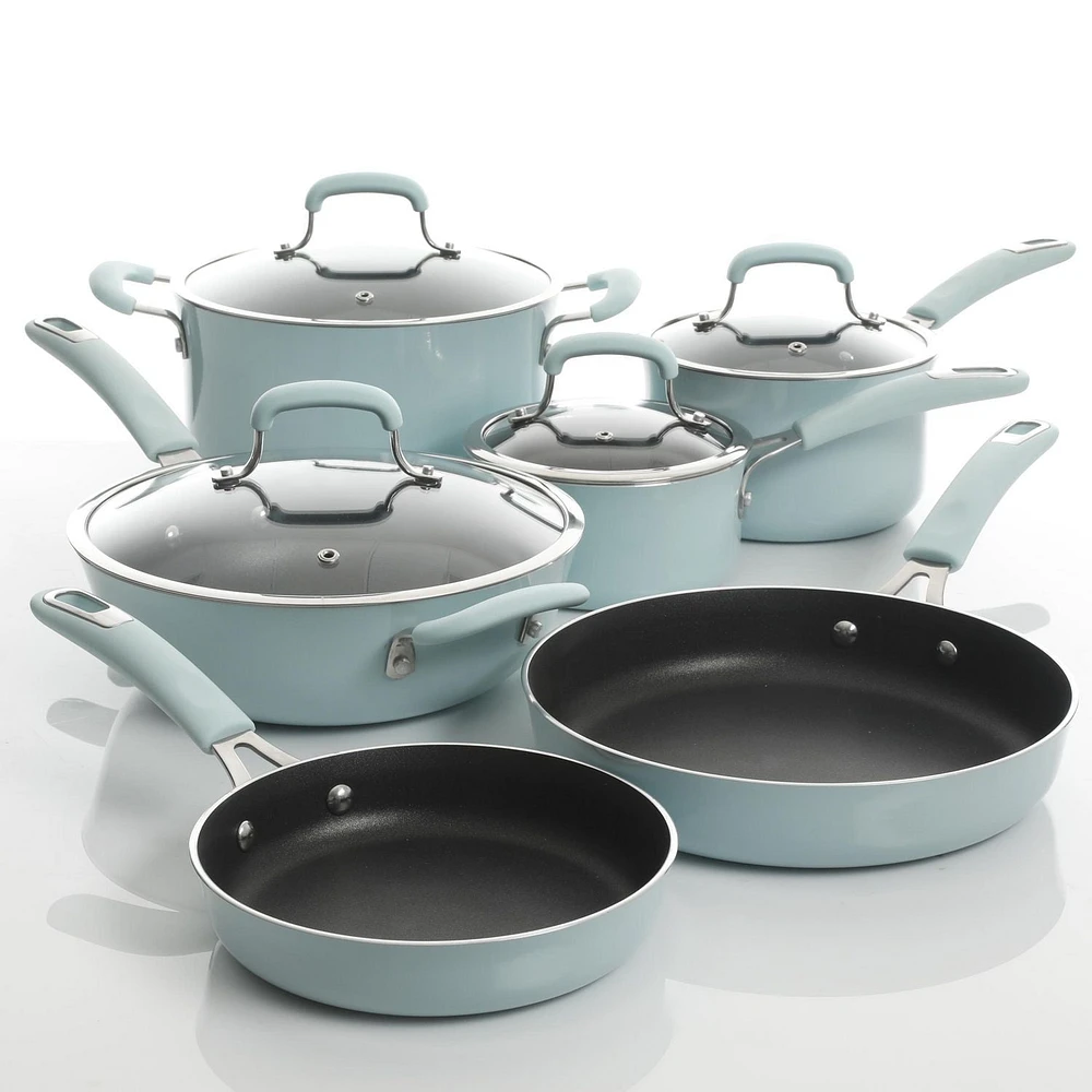 Kenmore Elite Andover 10-Piece Nonstick Cookware Set, Glacier Blue