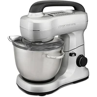 Hamilton Beach Electric Stand Mixer, 4 Quarts, Dough Hook, Flat Beater Attachments, Splash Guard 7 Speeds with Whisk, Silver