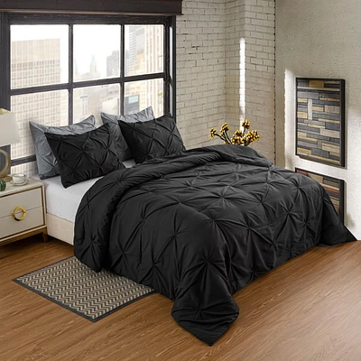 Literie Marina Décoration ultra douce et luxueuse en duvet d'oie, motif géométrique uni, capitonné et plissé, avec taies d'oreiller à volants, couleur noire