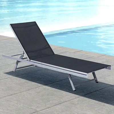 Chaise longue inclinable CorLiving Gallant résistante aux intempéries avec structure en métal et tissu en maille polyester