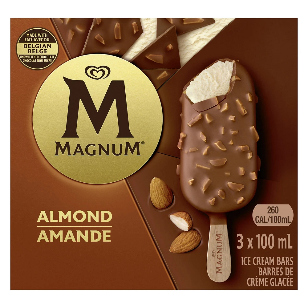 Magnum Almond covered with Belgian chocolate Ice Cream Bars, 3 x 100 mL