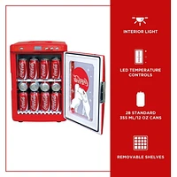 Coca-Cola 25L Mini Fridge, Portable 28 Can Cooler, Display Window for Travel, Home, Office- Red