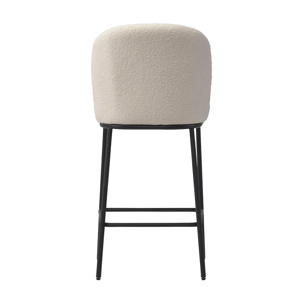 Ensemble de 2 tabourets de bar modernes rembourrés en tissu bouclé de luxe Addison de CorLiving - Tabourets de bar de 25,5 pouces à hauteur de comptoir pour îlot de cuisine - Tabourets modernes élégan