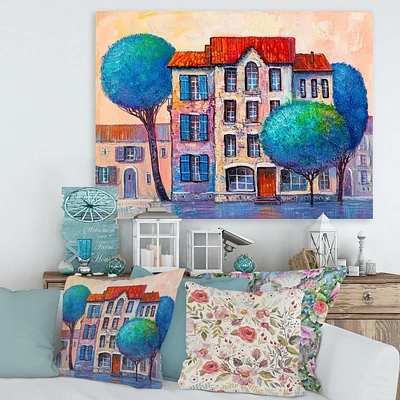 Designart Maison avec toit rouge et arbres d'automne colorés Art mural sur toile