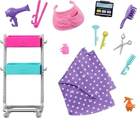 Barbie “Malibu” Stylist Doll & 14 Accessories Playset, Hair & Makeup Theme with Puppy & Styling Cart, Ages 3+