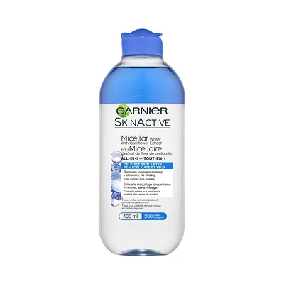 Skinactive Eau micellaire d'extrait de fleur de centaurée, Tout-en-1 Eau micellaire  Peau délicate et yeux, 400 ml Eau micellaire, 400 ml