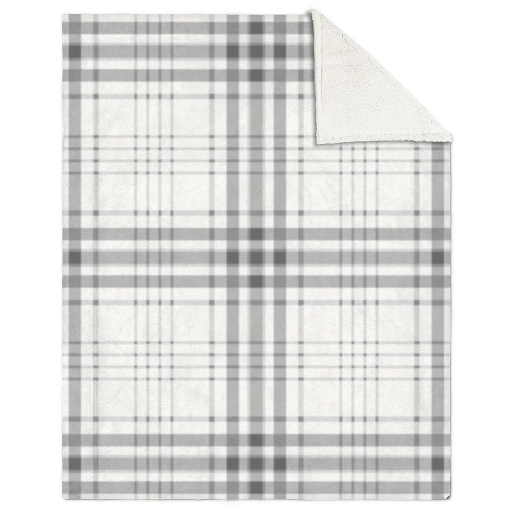 Safdie & Co. Couverture Jeté en Fausse Fourrure Ultra Doux avec Endos en Sherpa Carreaux Gris