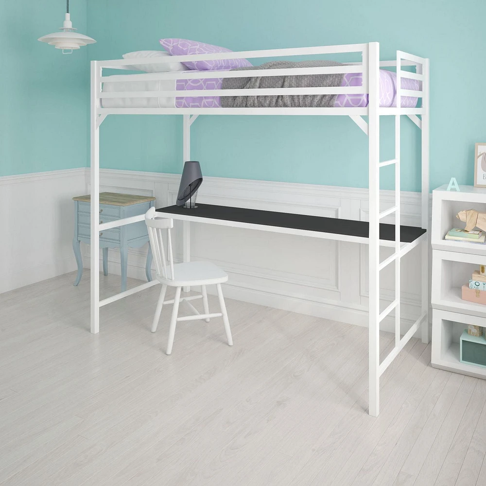 Lit mezzanine une place en métal Miles avec bureau